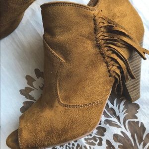 Brown suede fringe heels